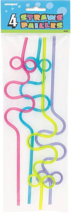 Strohhalm PVC Quirlig (Looping) Neonfarben 4Stück