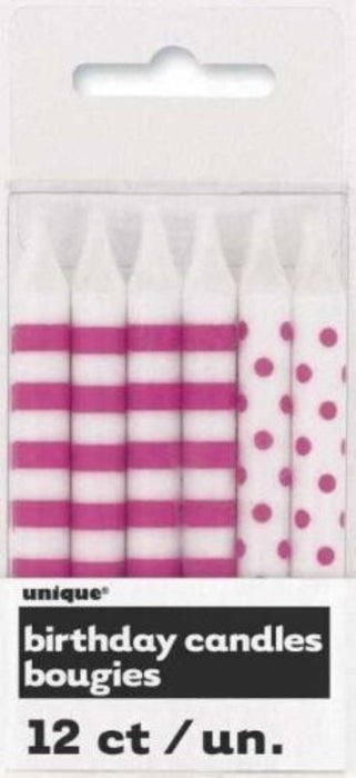 Kerzen Dots&Stripes 12Stk PINK