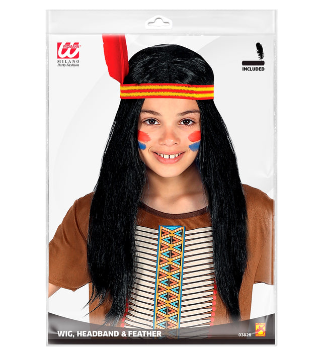 Kinder Perücke "Indianer" mit Stirnband | Schwarz
