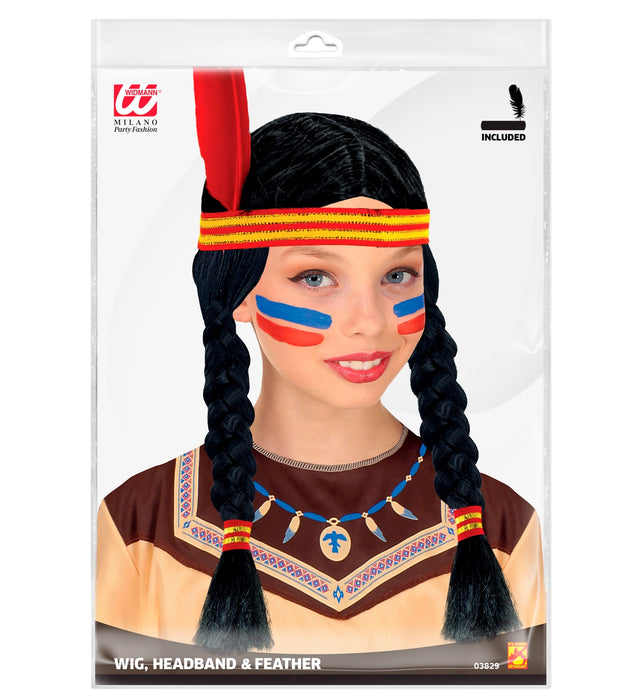 Mädchen Perücke "Indianerin" mit Stirnband | Schwarz
