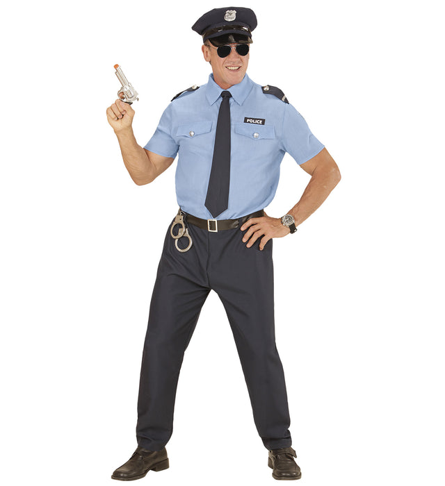 Kostüm "Polizist" mit Hemd, Hose, Gürtel, Krawatte und Mütze | Blau/Schwarz