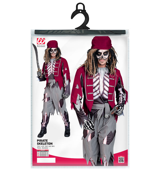 Skelett Pirat Kostüm für Herren | Schwarz Rot - Halloween