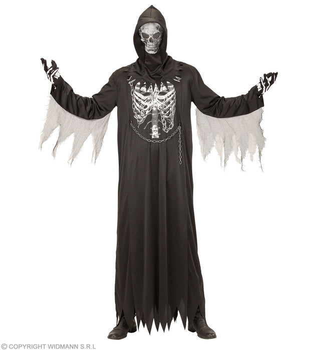 Sensenmann Kostüm "Grim Reaper" mit Skelett Druck für Herren | Schwarz