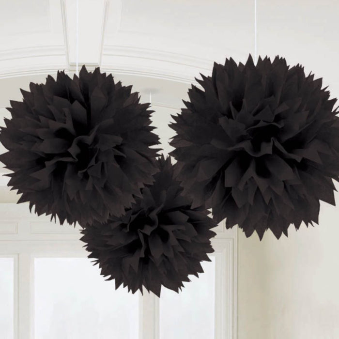 Fluffy Papier Pompons Ø 40 cm - 3 Stück | Schwarz