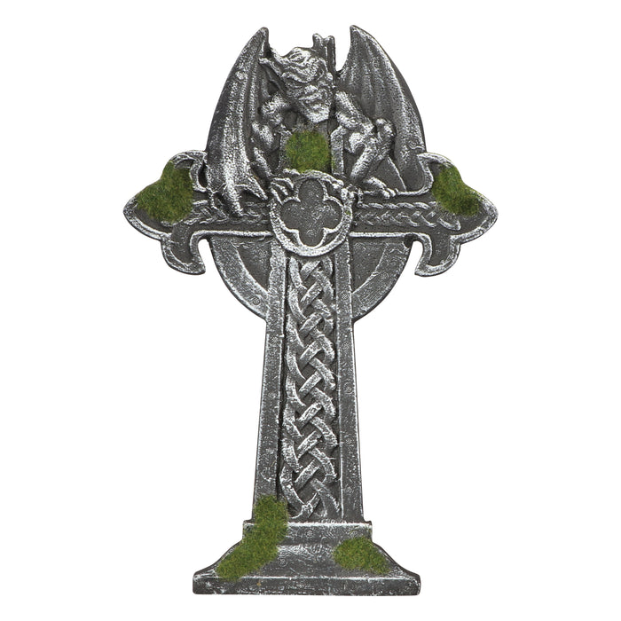 Grabstein in Kreuzform mit Teufelsfigur 36 x 2,5 x 55 cm | Grau