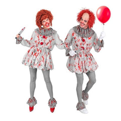 Kostüm "Vintage Horror Clown" für Erwachsene | Grau mit Blutspritzern