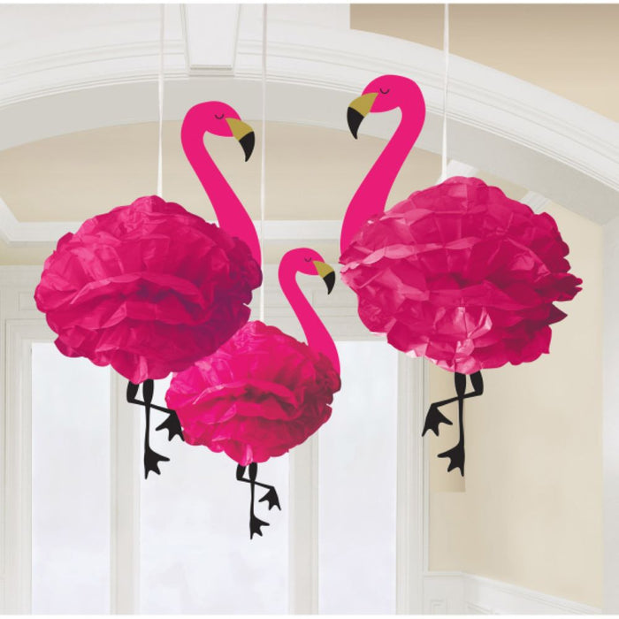 Fluffy Papier Pompons Ø 49,5 cm - 3 Stück | Flamingo Pink