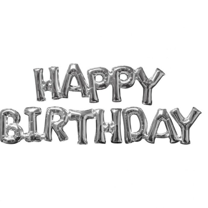 SuperShape Folienballon "Happy Birthday" | 22 x 187 cm Silber (NUR LUFT)