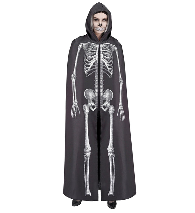 Skelett Umhang mit Kapuze für Erwachsene | Schwarz 150cm