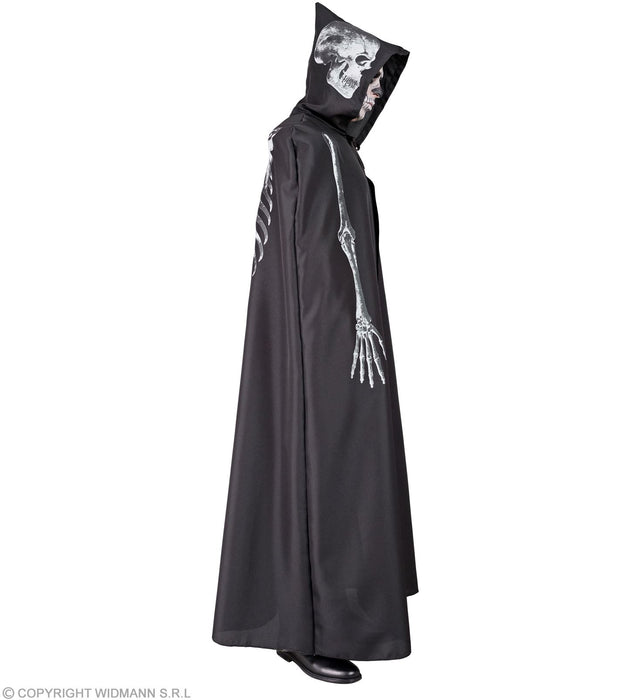 Skelett Umhang mit Kapuze für Erwachsene | Schwarz 150cm