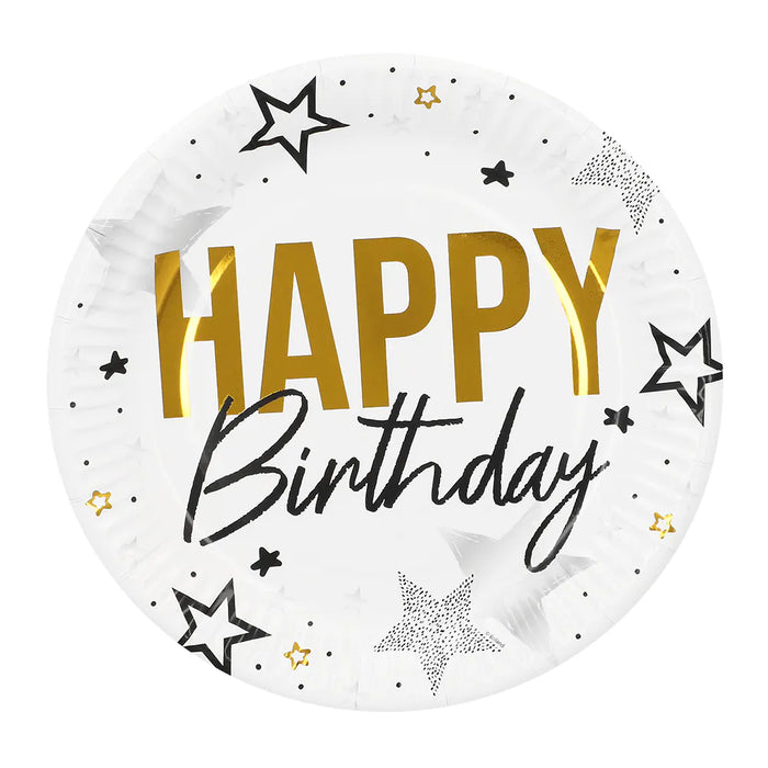 „Happy Birthday“ 8 Pappteller Ø 23cm | Gold Schwarz