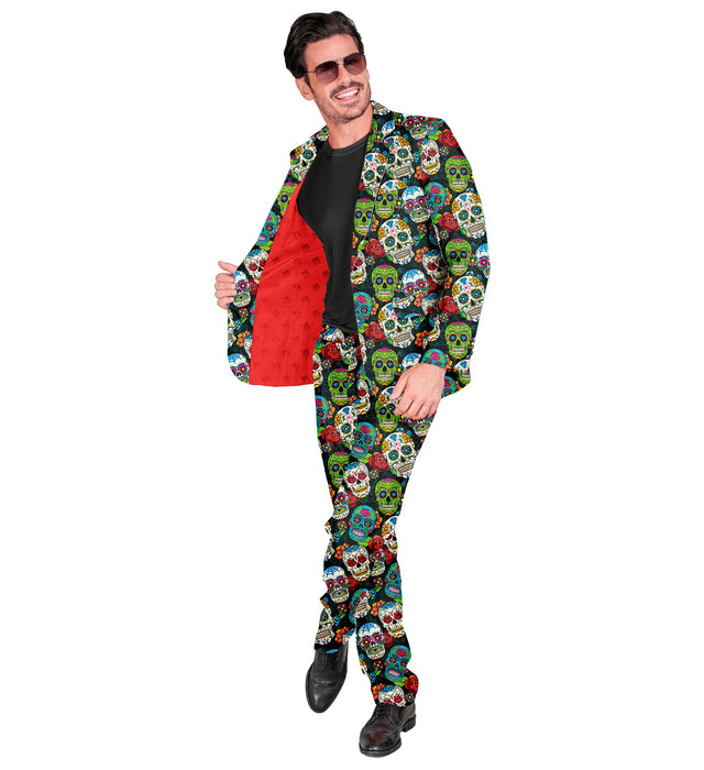 Halloween Designer Anzug "Dia de los muertos" 2-tlg. | Mehrfarbig - Herren Kostüm