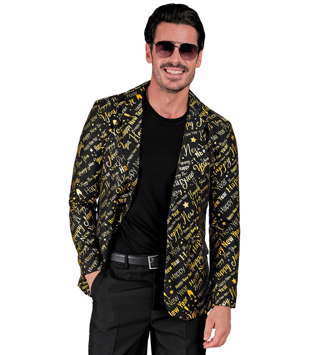 Silvester Jacke "Happy New Year" für Herren | Schwarz Gold