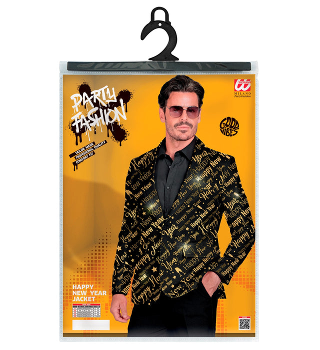 Silvester Jacke "Happy New Year" für Herren | Schwarz Gold