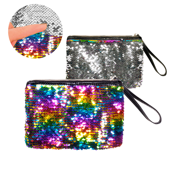 Regenbogen Pailletten Handtasche "Rainbow Switch" 14 x 20 cm | Bunte Clutch