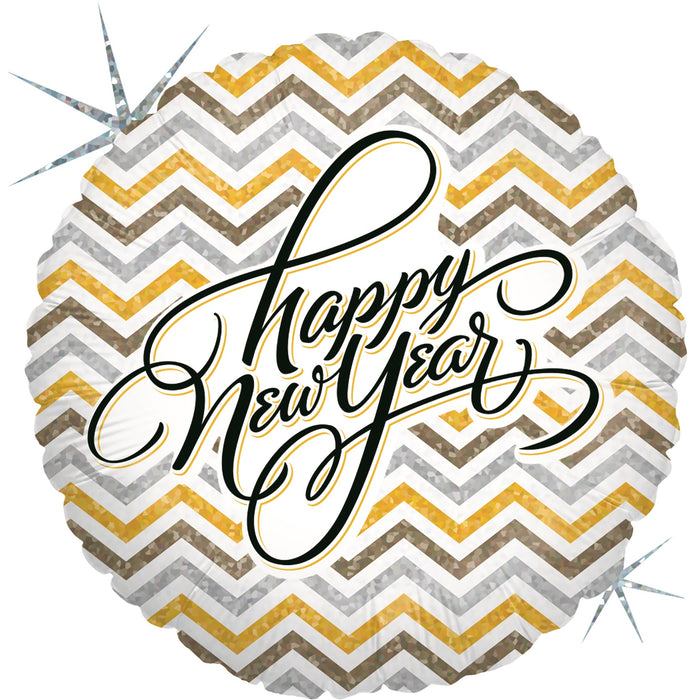 ABC18 Folienballon "Happy New Year Chevron" Holo | Ø 46 cm