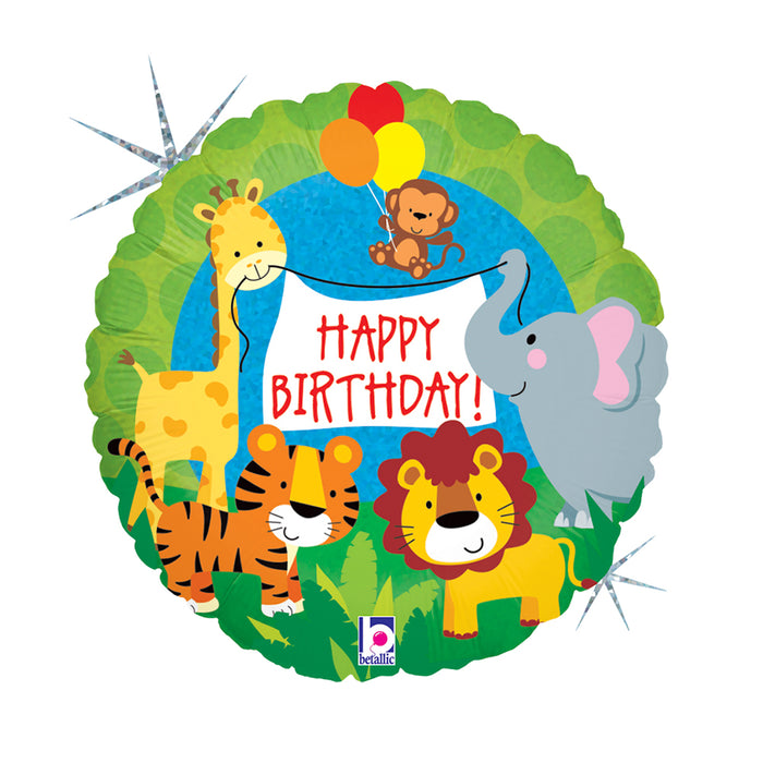 ABC18 Folienballon "Happy Birthday Dschungeltiere" Holo/Glitter | Ø 46 cm