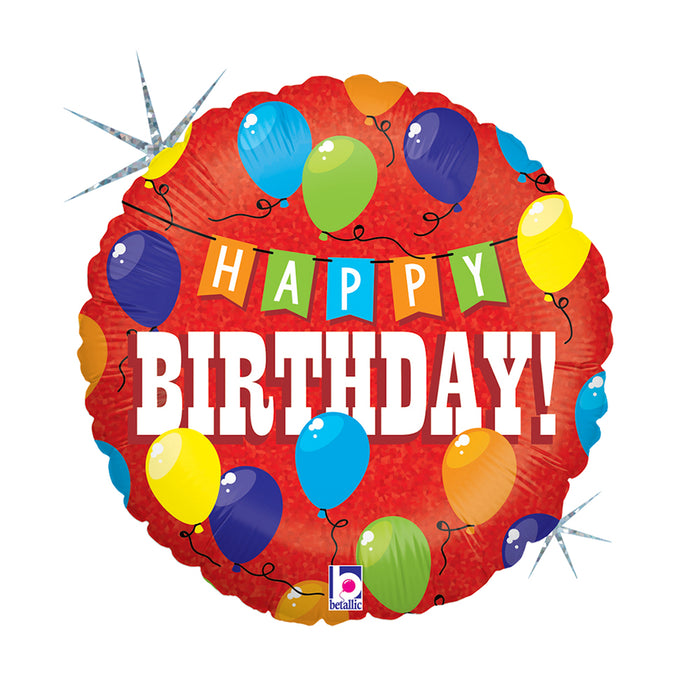 ABC18 Folienballon "Happy Birthday Party" Holo/Glitter | Ø 46 cm