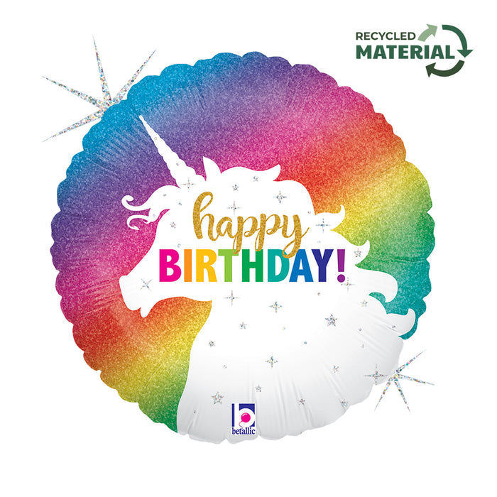 ABC18 Folienballon "Happy Birthday Einhorn" Glitter | Ø 46 cm