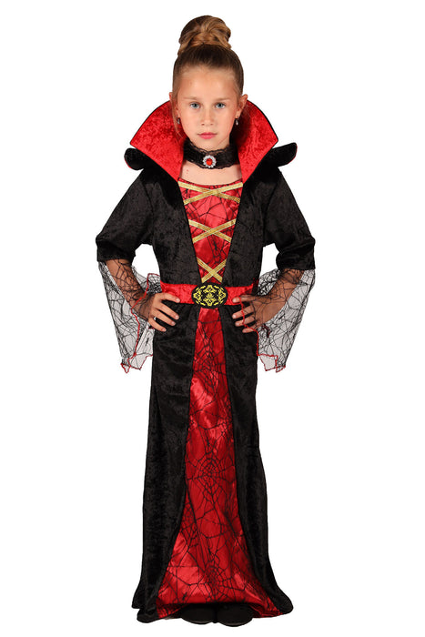 Vampir Kostüm "Draculina" für Mädchen | Langes Kleid mit Halsband