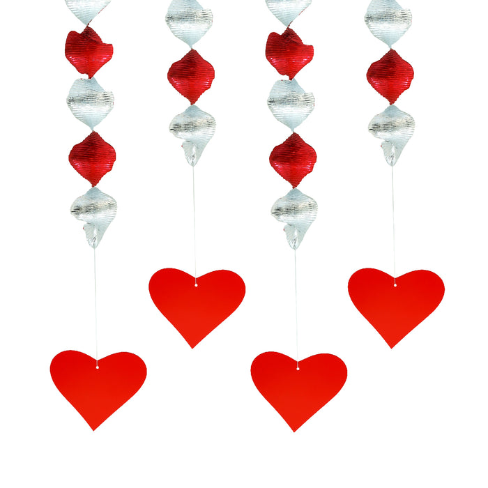 Swirldeko Herz 80 cm 4 Stück | Rot-Silber