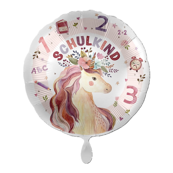 ABC18 Folienballon "Schulkind Einhorn" | Ø 43 cm