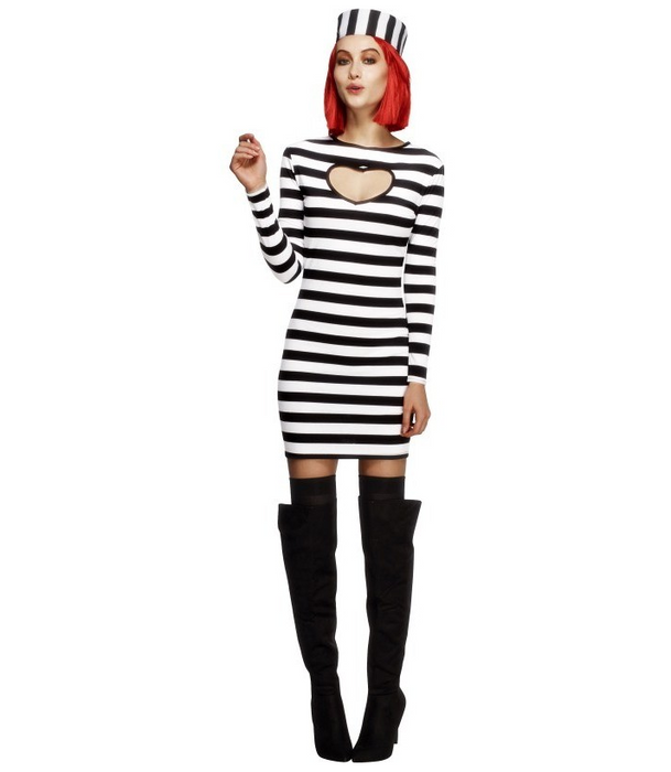 Kostüm Lady Sexy Sträfling Kleid m. Kappe Gr.M
