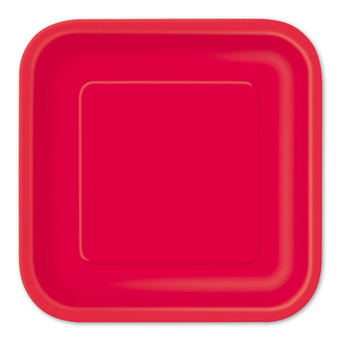 Pappteller Uni Quadratisch 23cm/14Stk. Rot