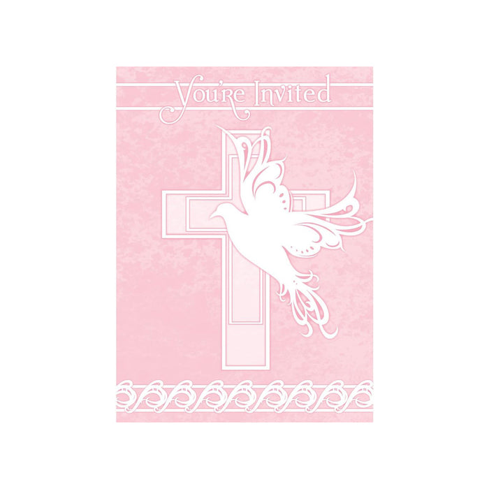 Einladung Kreuz & Taube rosa