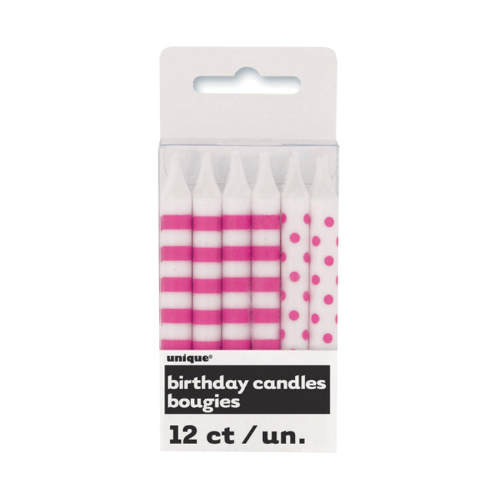 Kerzen Dots&Stripes 12Stk PINK