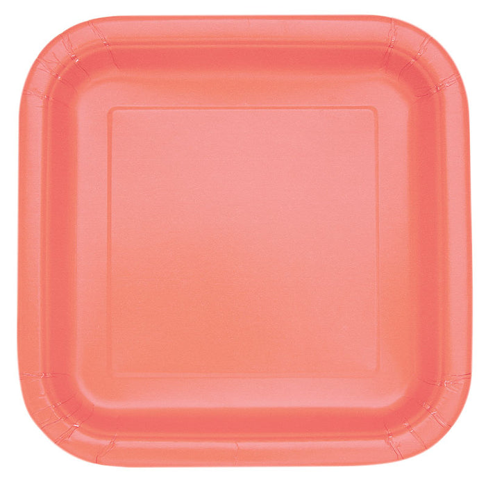 Pappteller Uni Quadratisch 23cm/14Stk. Koralle