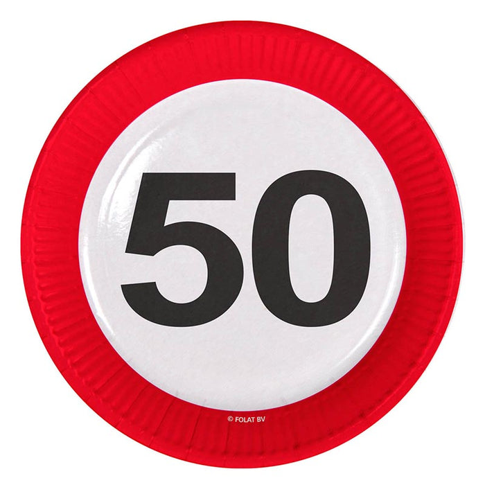 Pappteller Verkehrsschild 50 23cmØ/8 St.