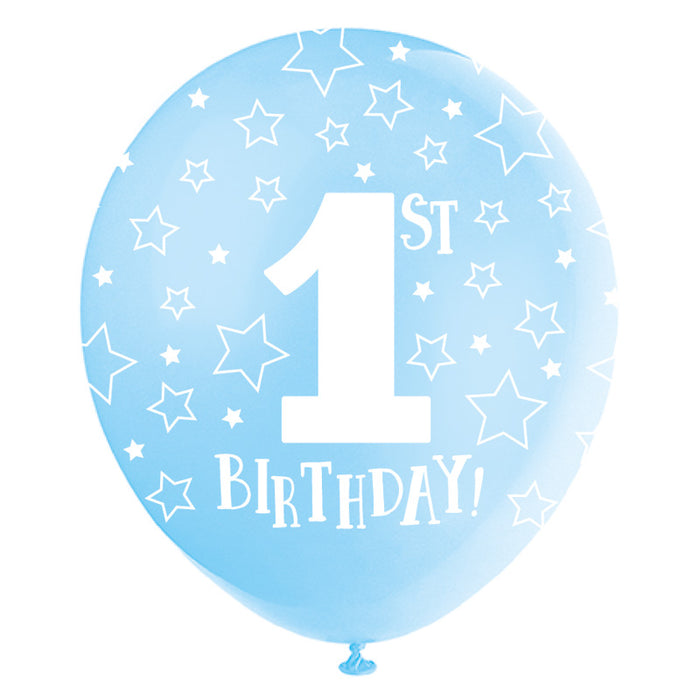 Latexballon 1st Birthday Rundumdruck Blau 5St./33cm