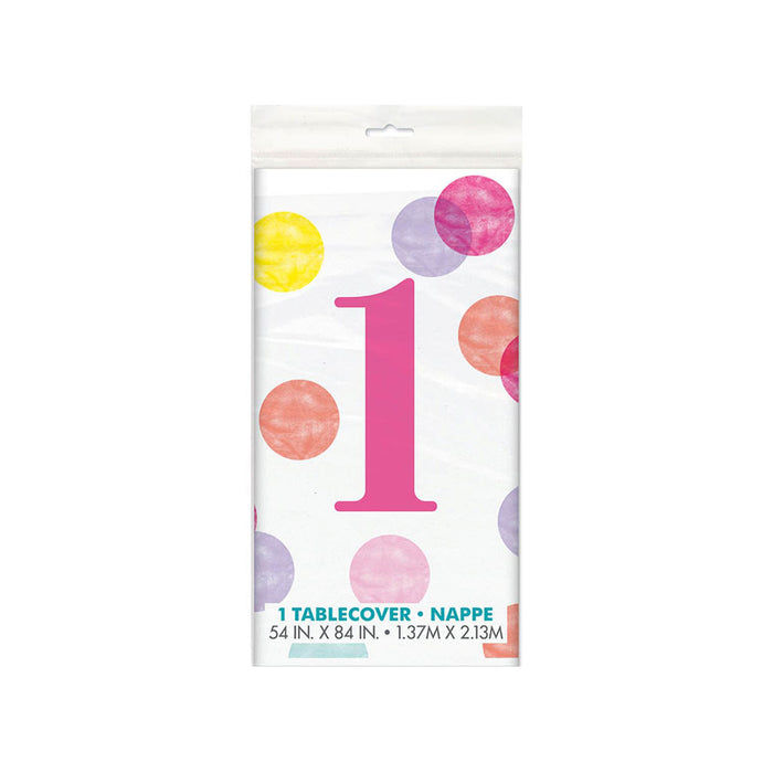 Tischdecke PVC Dots Rosa 1st Birthday ca.137x213cm