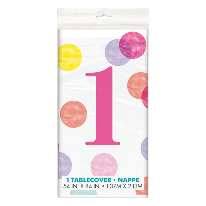 Tischdecke PVC Dots Rosa 1st Birthday ca.137x213cm
