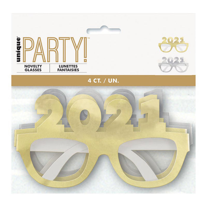 Brille Papier 2021 Folien-Gläser Silber/Gold 4Stk.