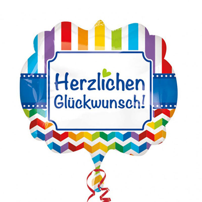 Shape Folienballon "Herzlichen Glückwunsch Stripes" | 63 x 55 cm