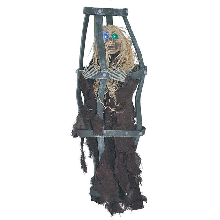 Hänge-Figur Skelett im Käfig mit Licht | 60 cm Halloween-Deko