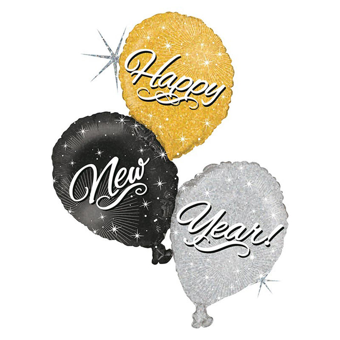 Shape Folienballon "Happy New Year" Trio Holo | 101 cm Holo
