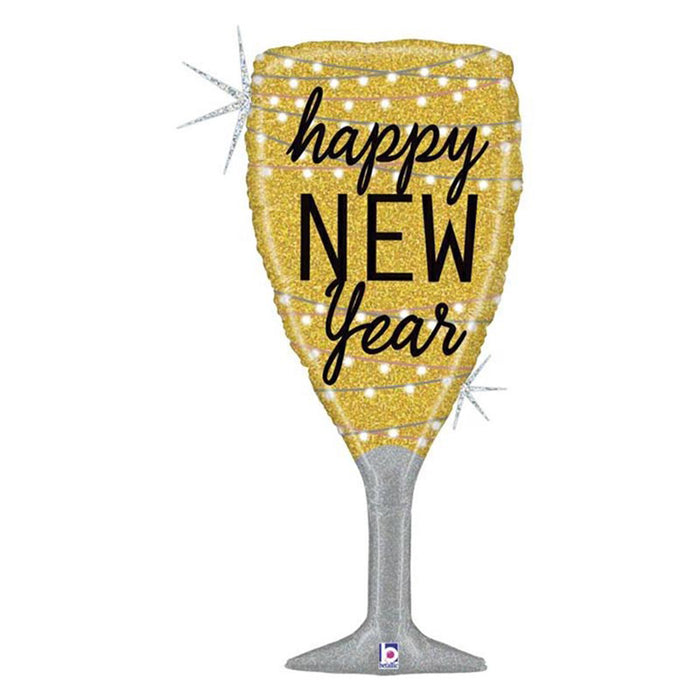 Shape Folienballon "Happy New Year" Champagner | 94 cm