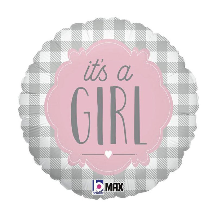 ABC18 It's a Girl Karo 46 cm Babyparty Dekoration für Mädchen