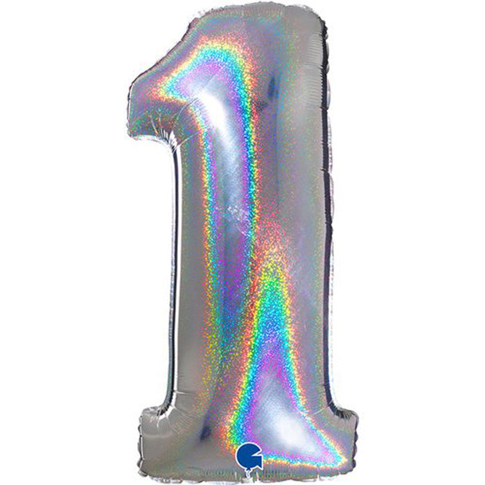 Riesenzahl Folienballon 40"/102cm | Holo Silber #1