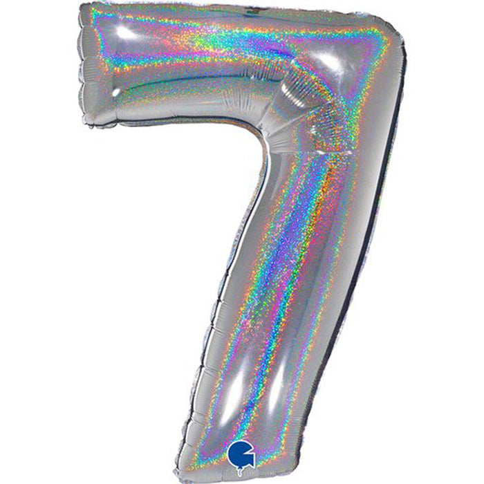 Riesenzahl Folienballon 40"/102cm | Holo Silber #7