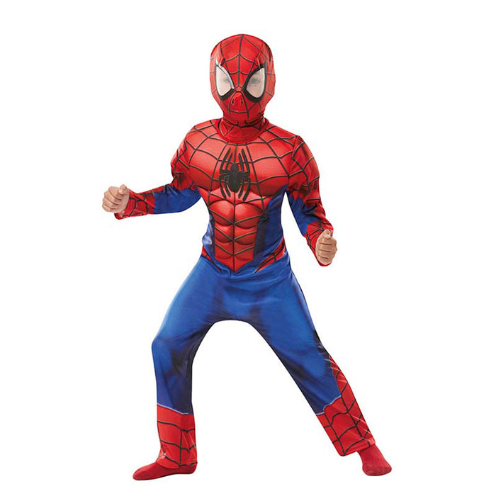Marvel Spider-Man Kinderkostüm Deluxe Größe M Offiziell lizenziert Superhelden Outfit mit Muskeloptik für Fasching