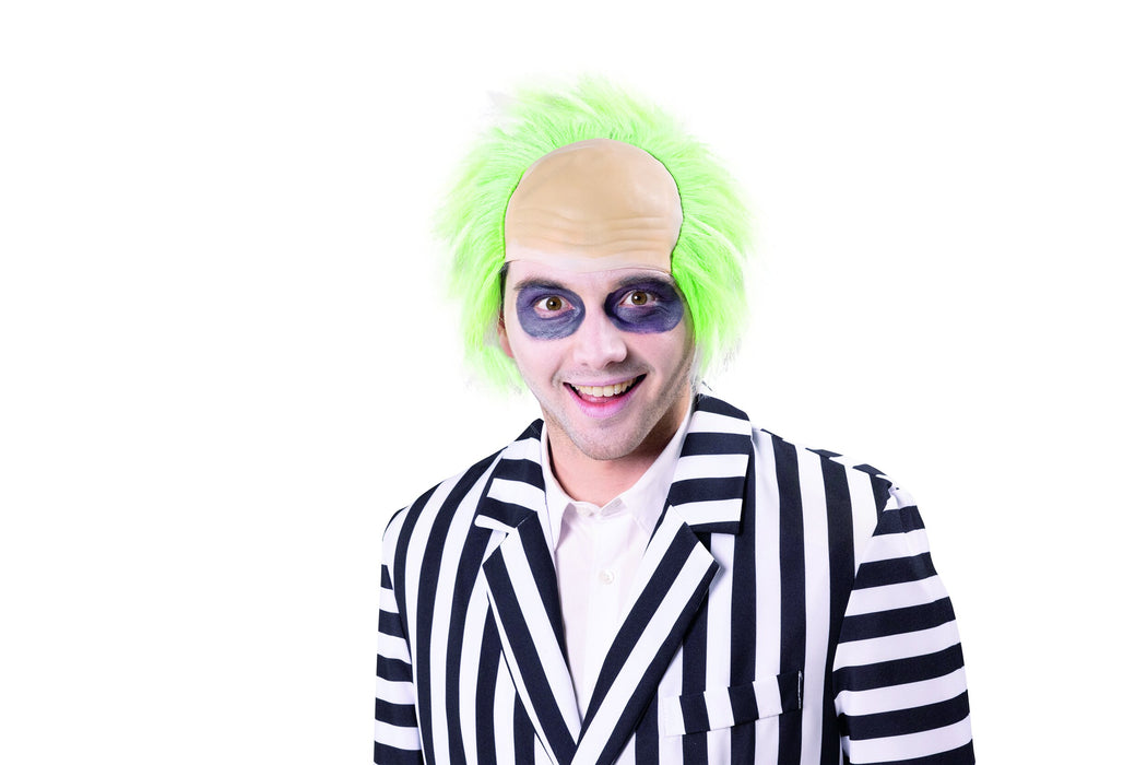 Perücke "Beetle Bug" für Erwachsene | Grau/Weiß mit Grünen Ansätzen