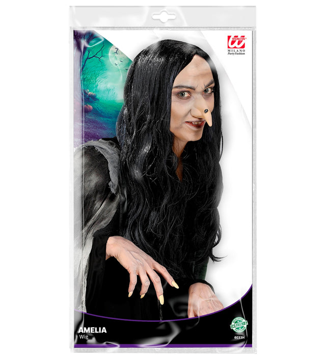 Langhaar Hexen Perücke "Amelia" | Schwarz