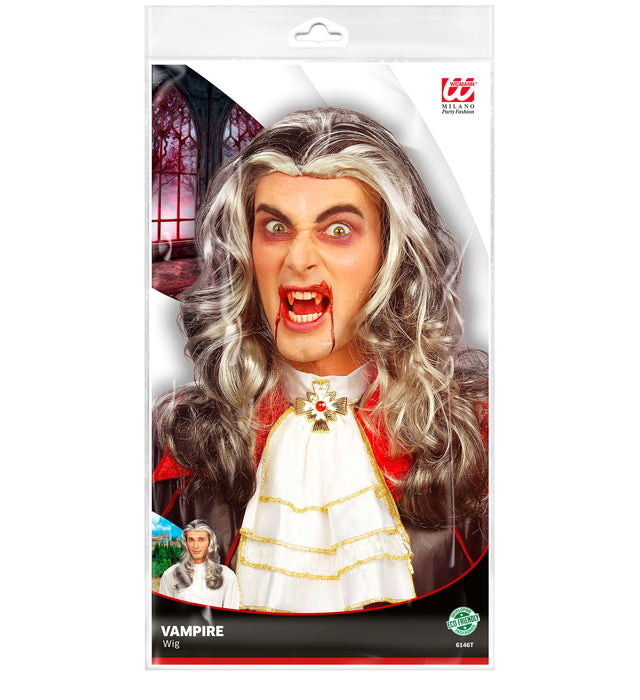 Langhaar Perücke zum Vampir Kostüm | Grau