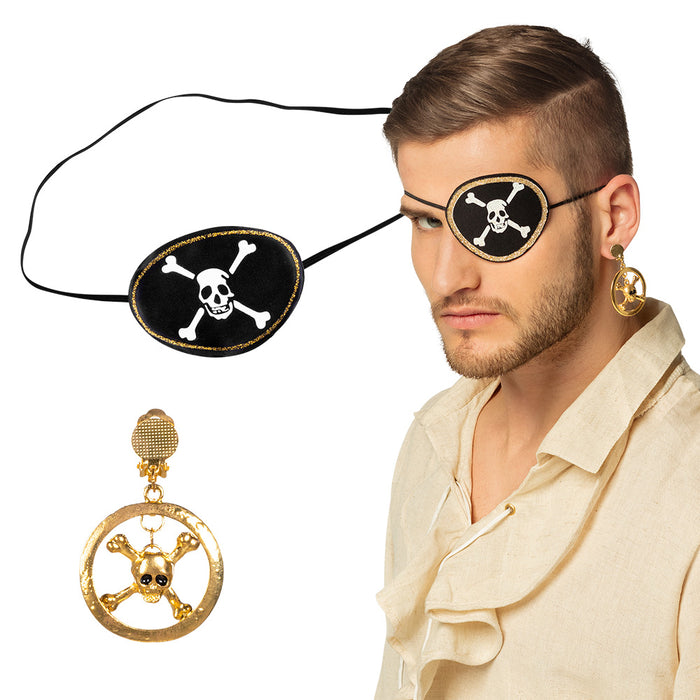 Piraten Set - Augenklappe und Ohrring | Schwarz/Gold