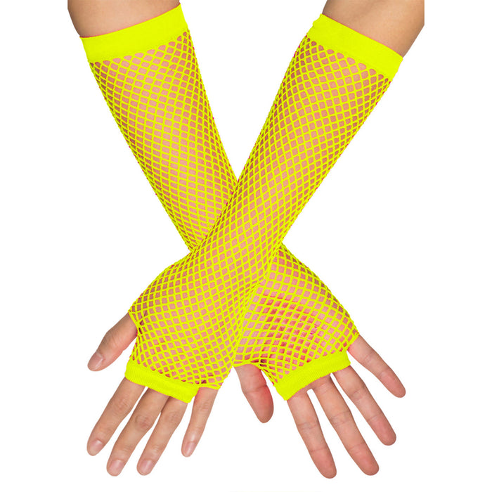 Lange Fingerlose Netzhandschuhe "New York" | Neon Gelb