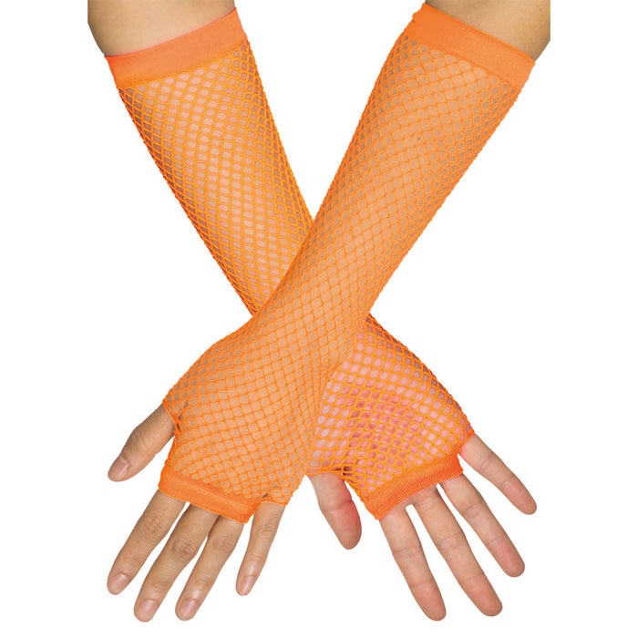Lange Fingerlose Netzhandschuhe "New York" | Neon Orange